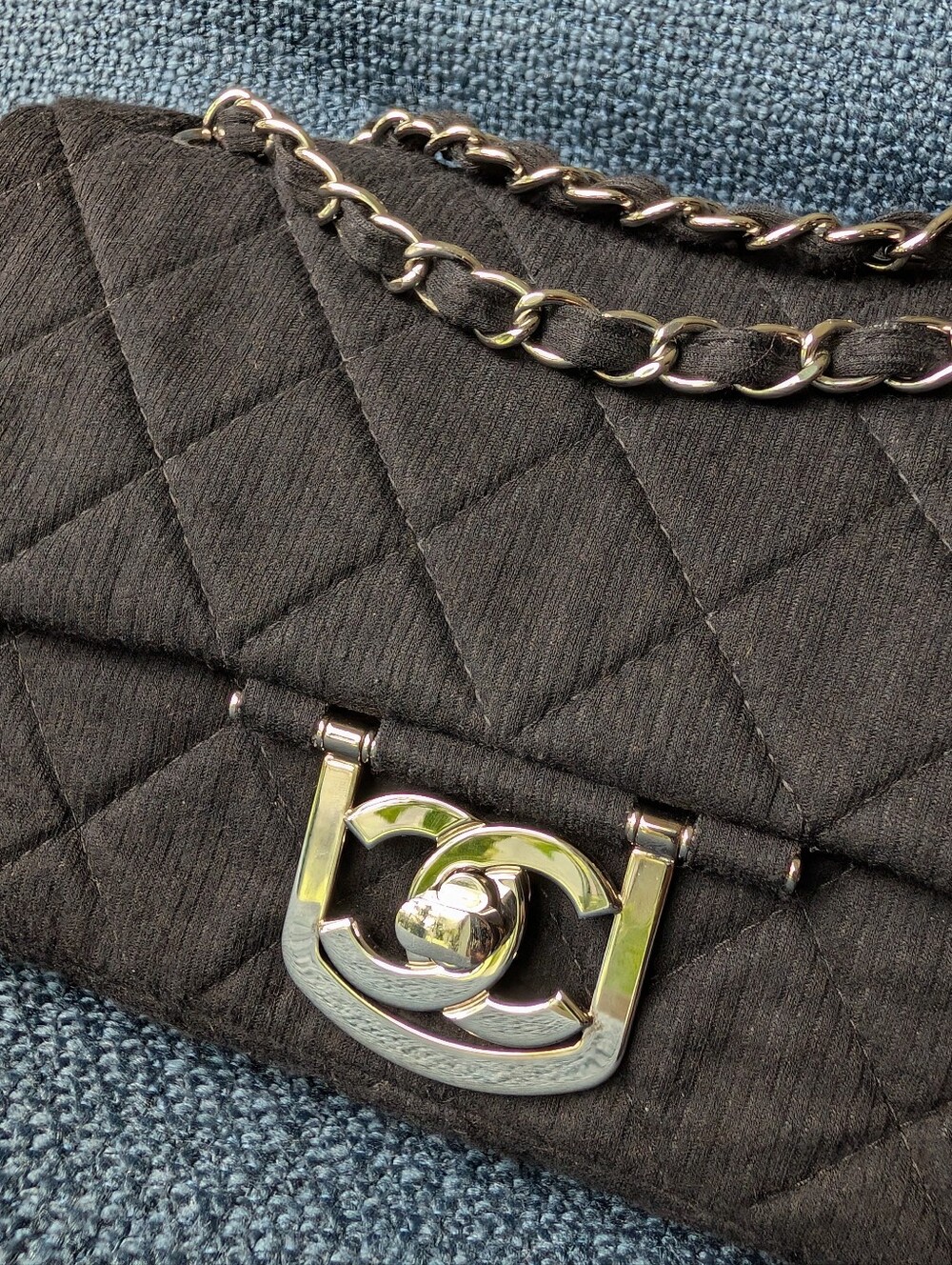 SOLD CHANEL Quilted Le Marais Single Flap in Black Fabric Silver Hardware - Picture 3 of 12